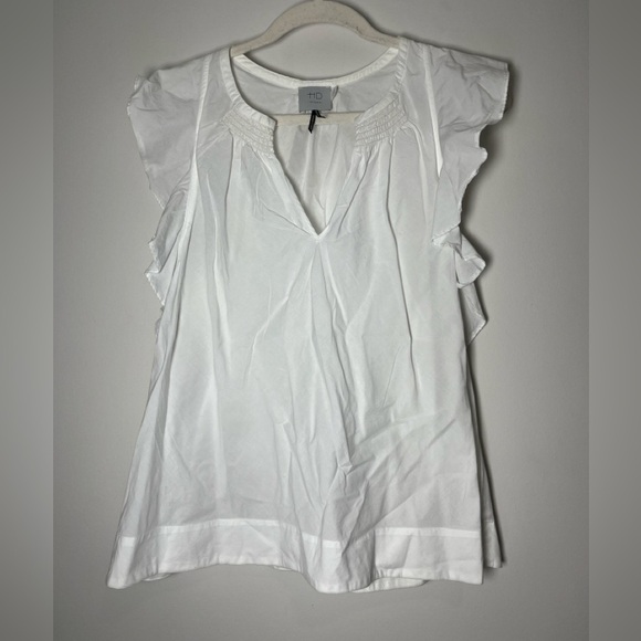 Anthropologie HD in Paris Pristine White Ruffle Sleeve Top, size 8 - Picture 3 of 11